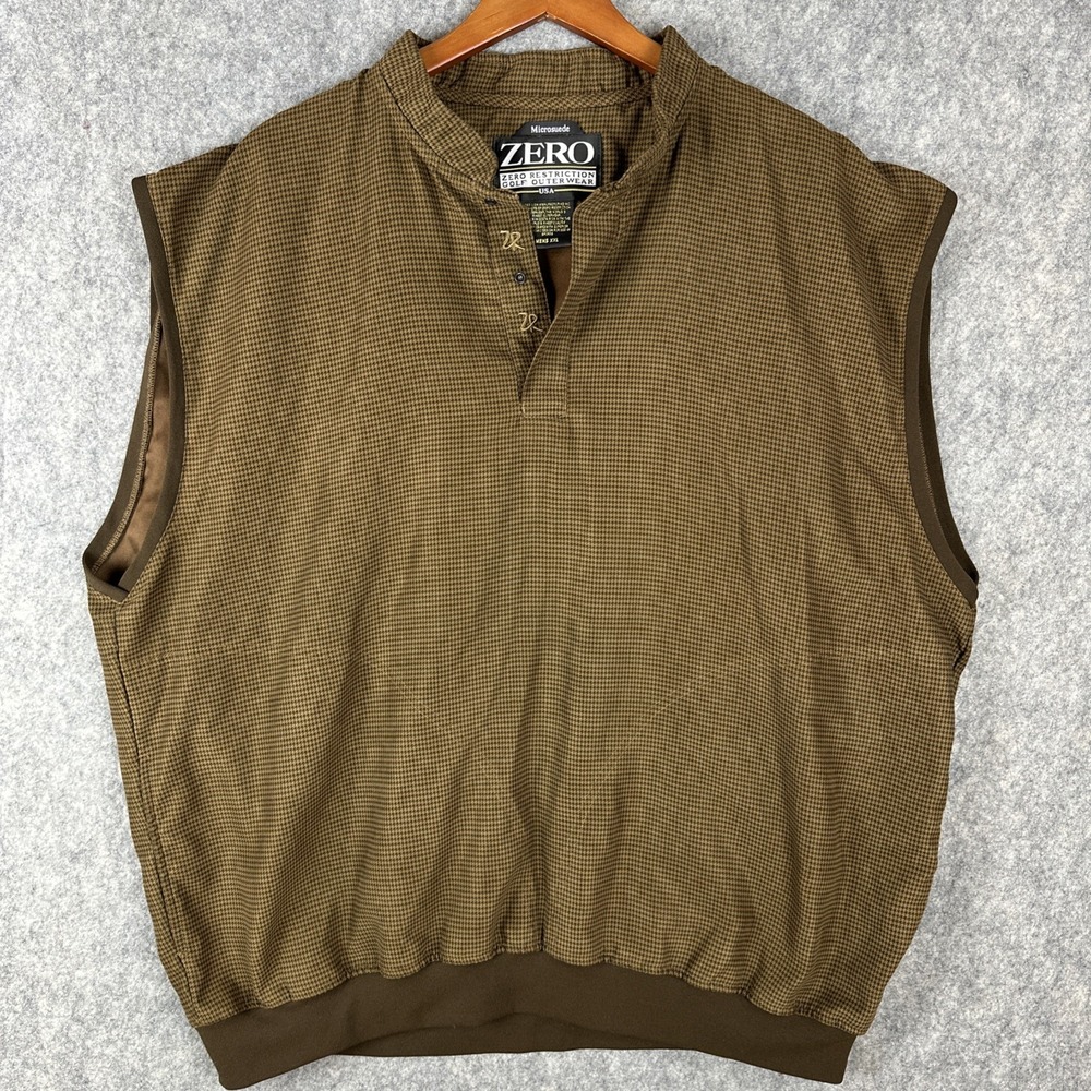 Zero Restriction Golf Vest Mens XXL Brown Houndstooth Microsuede Pullover Snap